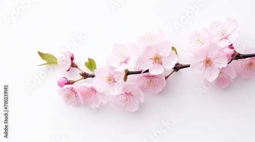 Cherry blossom branch on a white background  minimalist.