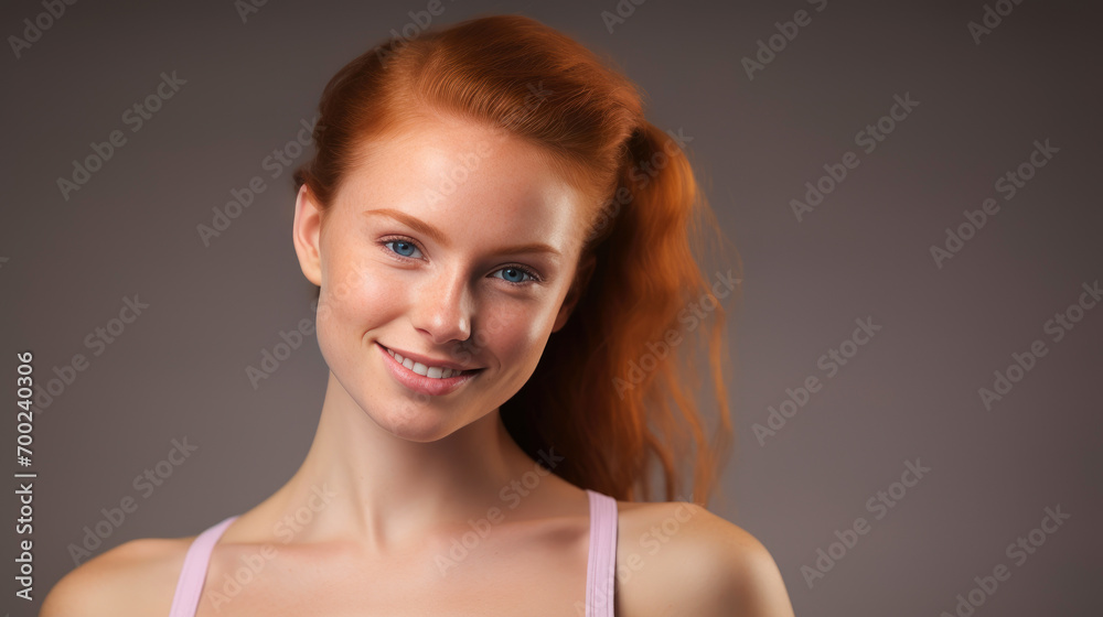 Trendy Ginger Woman Beaming in Light Pink Top Trendy Ginger Woman Beaming in Light Pink Top