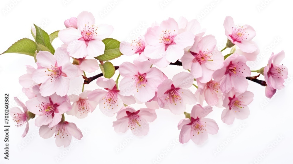 Freshly bloomed cherry blossoms, capturing their delicate petals and fragrance, isolated on white background.