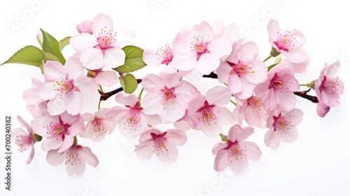 Freshly bloomed cherry blossoms  capturing their delicate petals and fragrance  isolated on white background.