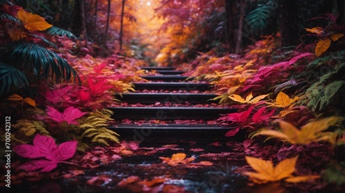 Vibrant Neon Forest Stairs