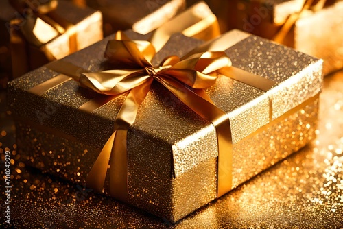 golden gift box with golden ribbon