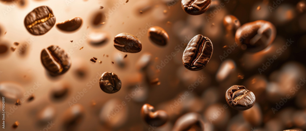 Roasted Coffee Beans Floating with Warm Backlight Roasted Coffee Beans Floating with Warm Backlight