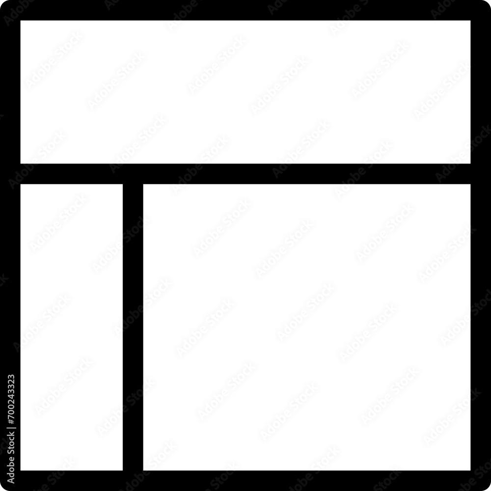 Website header with left sidebar icon in outline. Simple layout grids vector illustration — pixel-perfect icon. Website header with left sidebar icon in outline. Simple layout grids vector illustration — pixel-perfect icon.