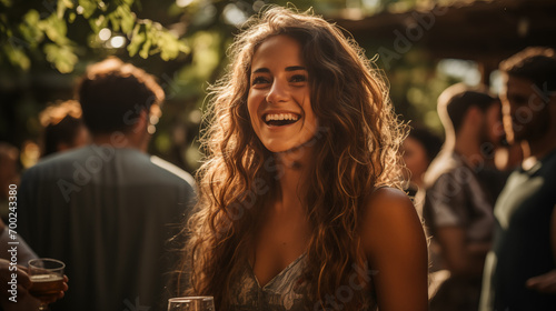 portrait of a beautiful woman at a barbecue party. backyard party. © ProstoSvet