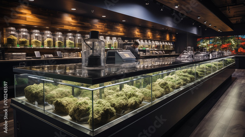 The cannabis store.marijuana on the store counter. marijuana legalization. CBD