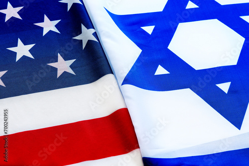 USA Israel. American flag and Israel flag. Concept: US-Israel relationship, visa-free travel for Israeli citizens and american citizens to Israel