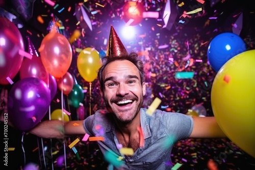 Man is celebrating his birthday in the nightclub, bright colors, real photo © sambath