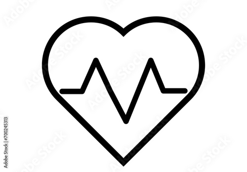 Icono negro de corazón y salud cardiaca.