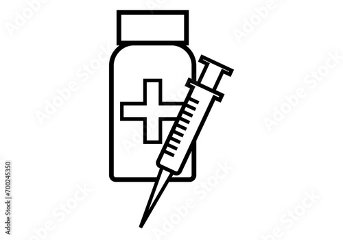 Icono negro de inyección de medicamento o vacuna. 