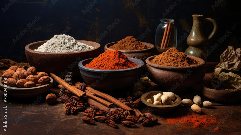 Culinary Ingredients Display: Cocoa and Nuts Culinary Ingredients Display: Cocoa and Nuts