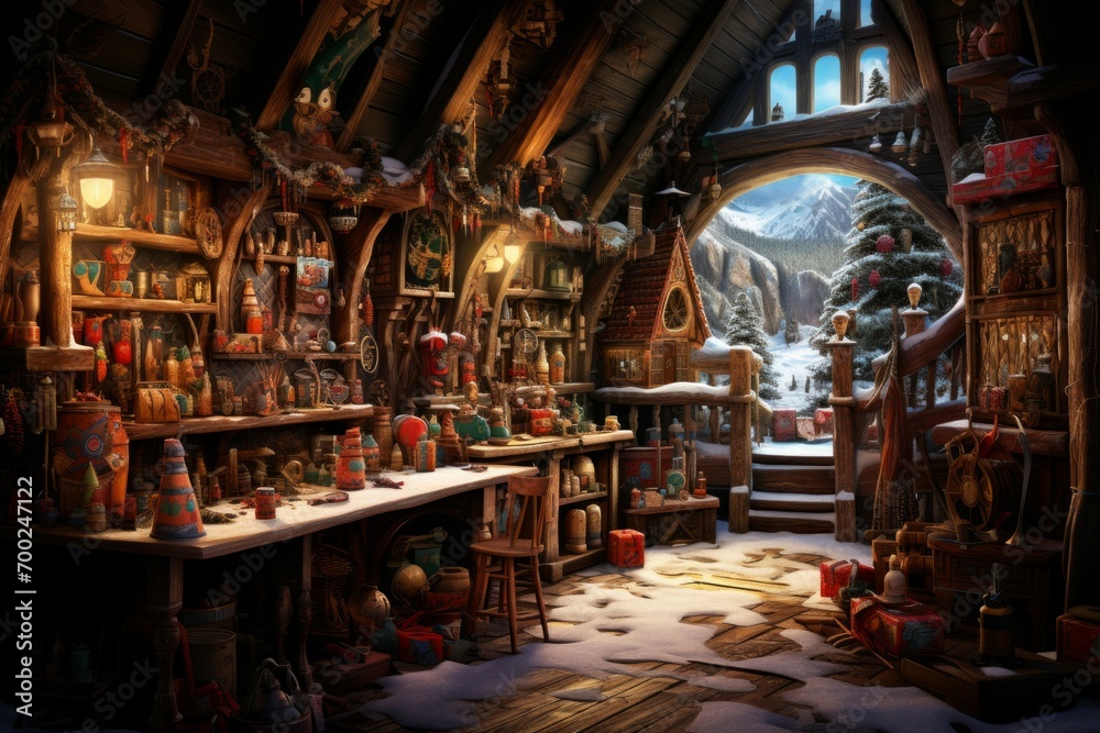 Obraz premium Santa's Workshop (DIY) - Generative AI