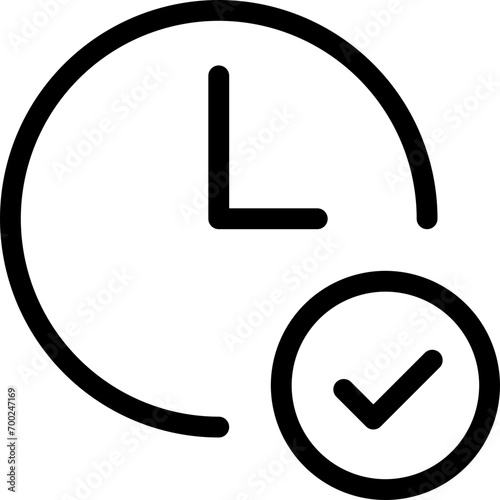 Clock checkmark icon in outline style. Simple time vector illustration — pixel-perfect icon.