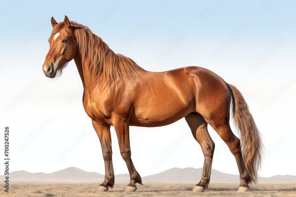 Obraz premium Horse in the desert. Portrait of a bay horse.