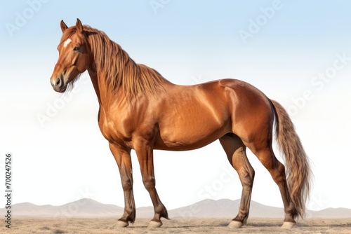 Horse in the desert. Portrait of a bay horse.