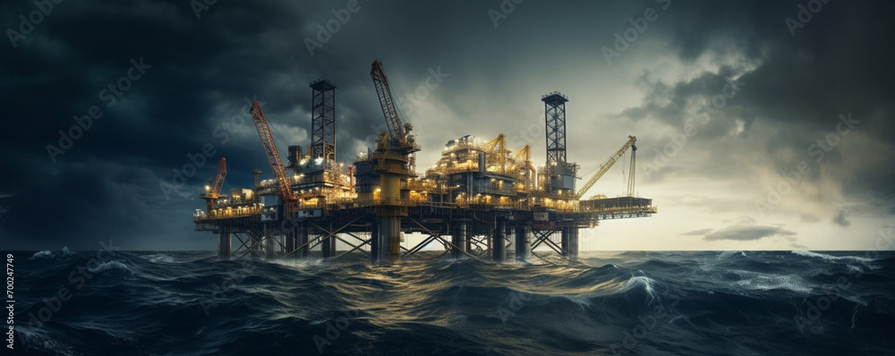 Offshore Oil station in sea and Oil production