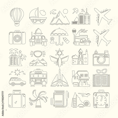 Set of icons for travel and tours. Icons for tours and travel. Vector icon for travel