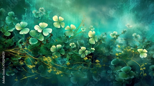 St. Patrick s Day background with green clover leaves and vines