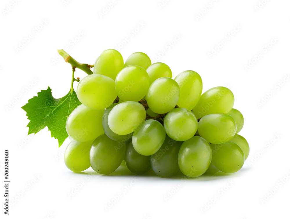 Sweet grapes with leaves on white backgrounds