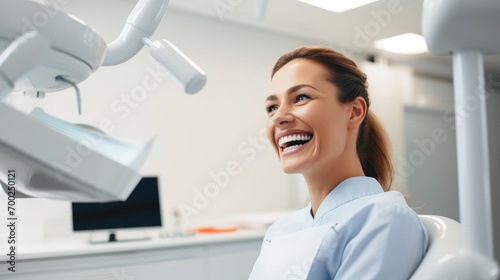 Woman dentist laughing naturally. 