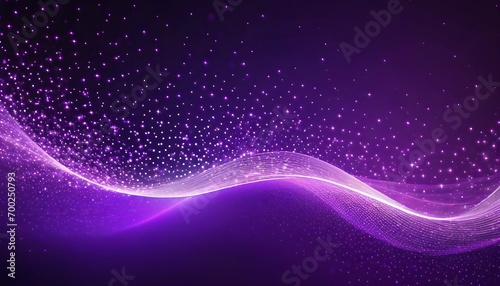 Digital purple particles wave and light abstract background with shining dots stars. Ai