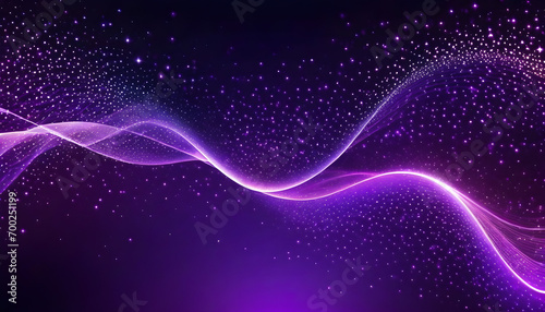 Digital purple particles wave and light abstract background with shining dots stars. Ai