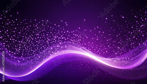 Digital purple particles wave and light abstract background with shining dots stars. Ai