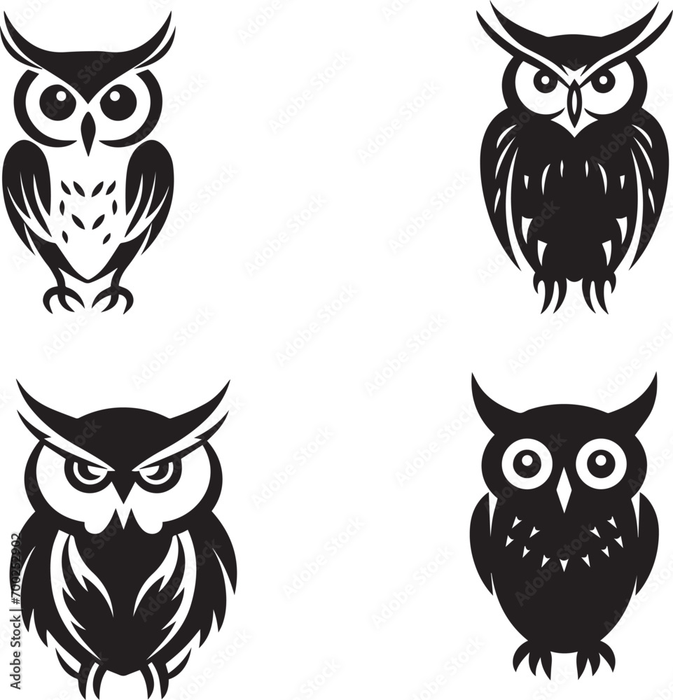 Fototapeta premium Owl black silhouette isolated on white background