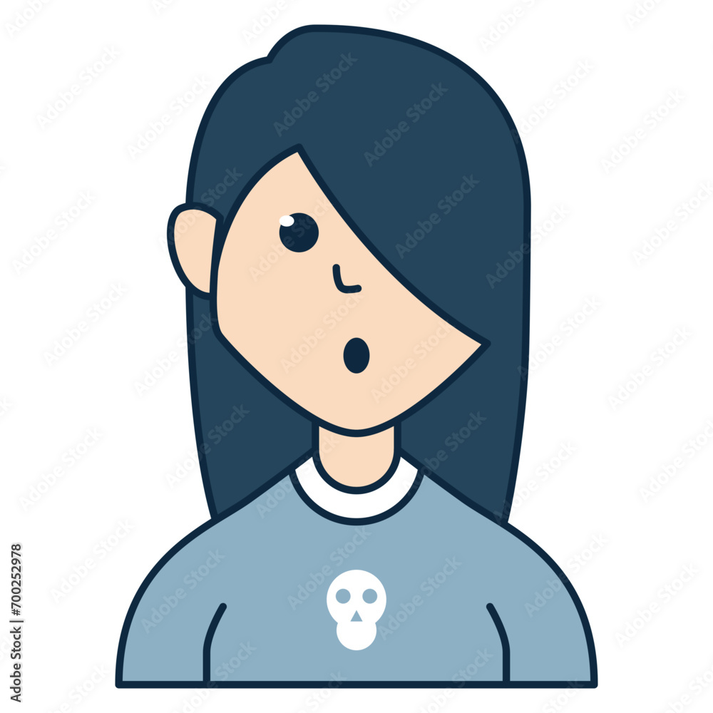Woman wearing a skull t-shirt avatar illustration. Suitable for profile picture, member information, audience data, people infographic, and more Woman wearing a skull t-shirt avatar illustration. Suitable for profile picture, member information, audience data, people infographic, and more