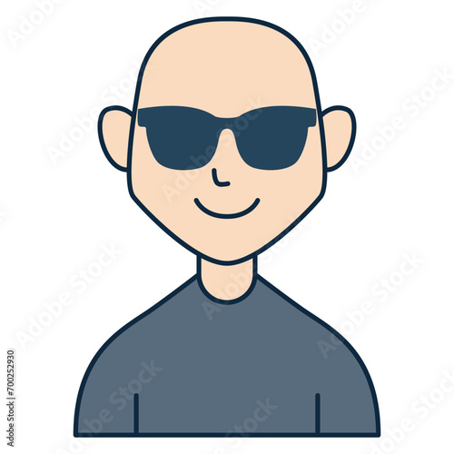 Cool bald man wearing sunglasses avatar illustration. Suitable for profile picture, member information, audience data, people infographic, and more