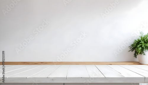 Empty modern White wooden with white backgrounds theme. Ai Generative 