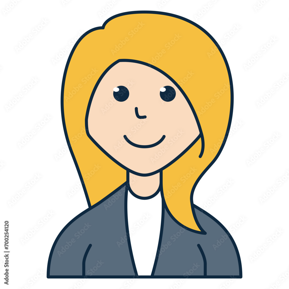 Woman with blonde hair wearing black formal shirt people avatar icon. Suitable for member profile pictures, team custom avatars, and more. Woman with blonde hair wearing black formal shirt people avatar icon. Suitable for member profile pictures, team custom avatars, and more.