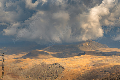 A top angle panoramic view of the volcanic area of Gegham mountains, Armenia photo