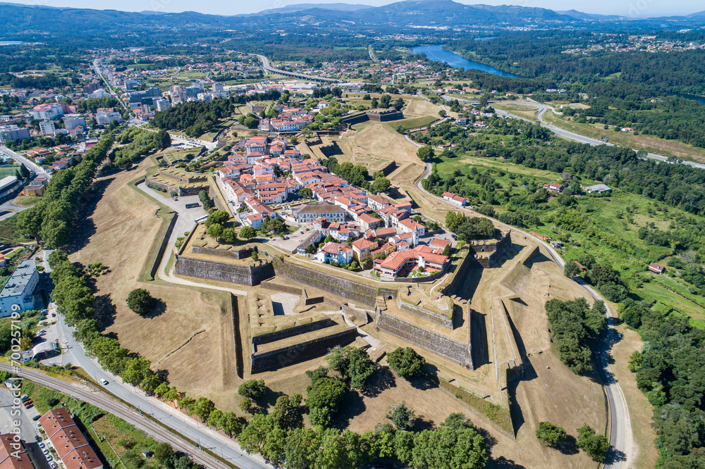 drone view of the fortified city of Valença do Minho, Portugal