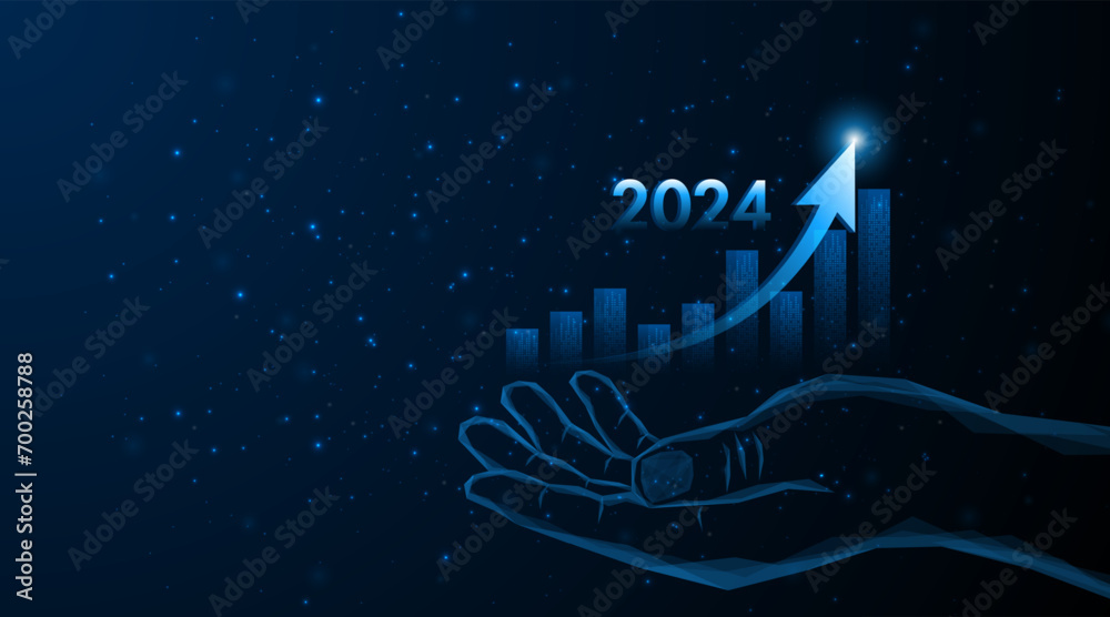 Abstract hand holds a stock market graph with rising candles for future company growth in 2024. Business expansion concept or profitable investment.
Abstract hand holds a stock market graph with rising candles for future company growth in 2024. Business expansion concept or profitable investment.
