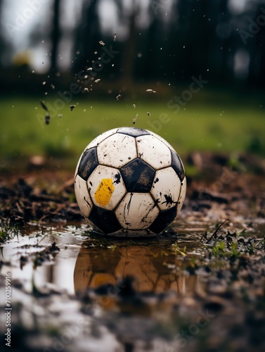a football ball in a puddle © Anastasia