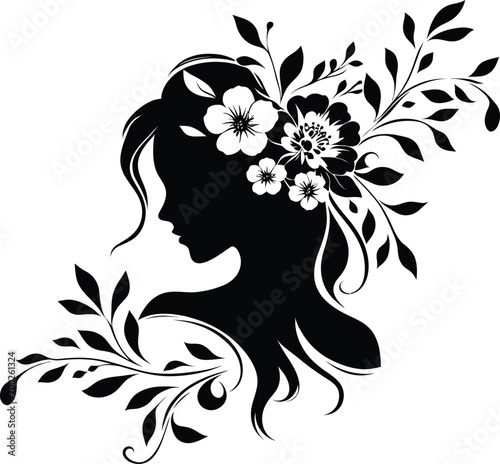 Beautiful woman with flower in hair silhouette vector for your design © wizbee-IT