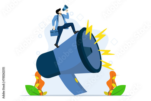 Social Media campaign Advertising Concept using megaphone, Digital Marketing. business promotion, vector, advertising, call with megaphone, online warning. flat vector illustration on white background