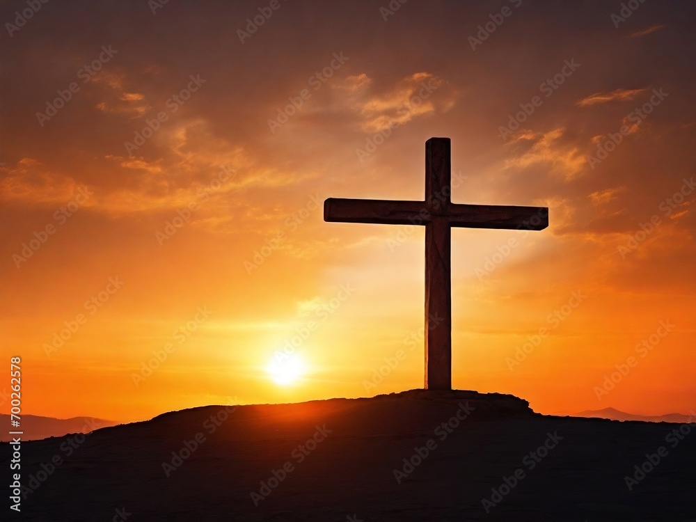 A tranquil image captures the StonKraft Jesus Christ Cross in silhouette against a vanishing evening sunset, creating a serene and divine ambiance.