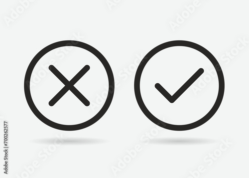 Tick and Cross icon, Checkmark, and Cross Mark vector icon in line style design on a white background.