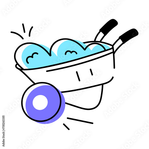 Easy to edit doodle icon of a wheelbarrow 