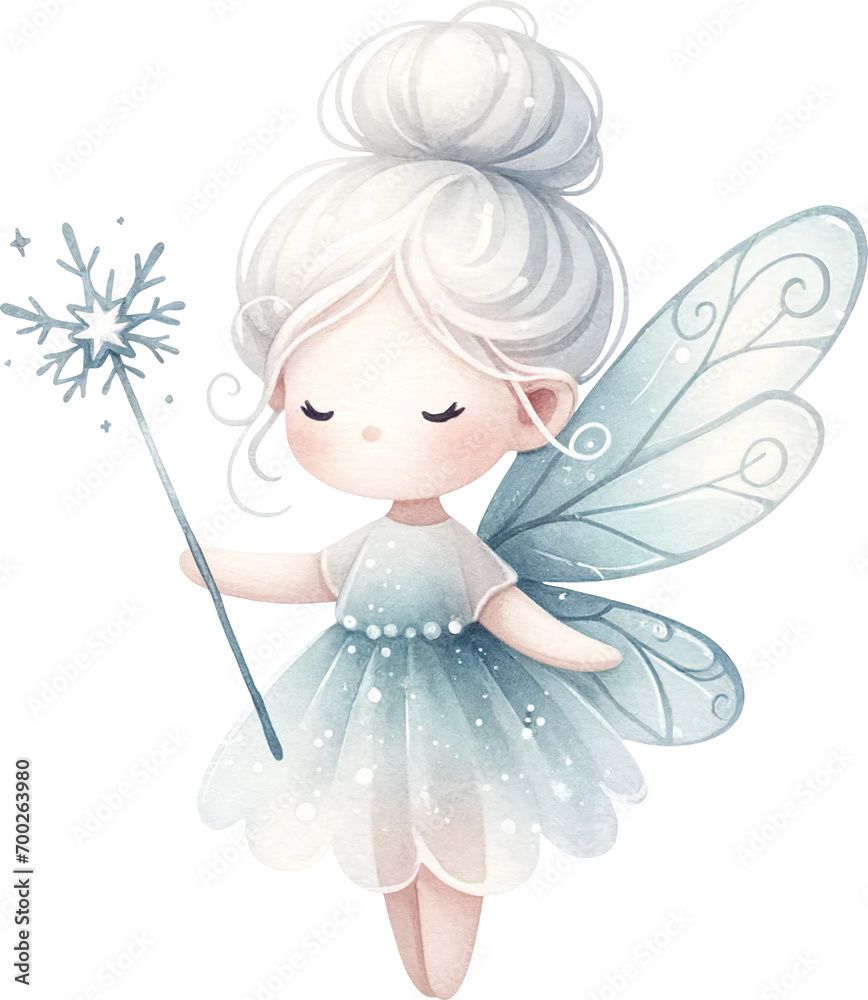 Winter wonderland magical fairy with icy wings and a wand