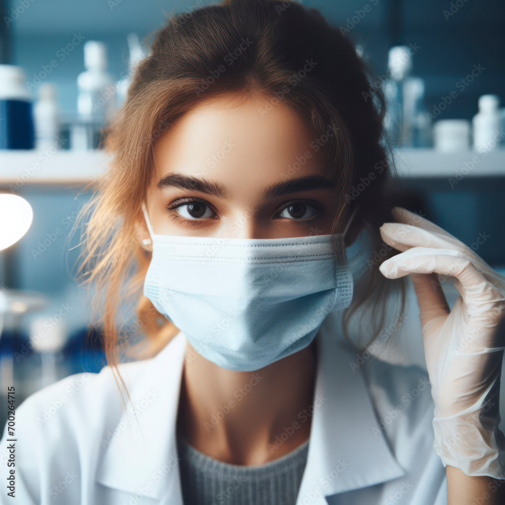 portrait image of a researcher in a protective mask working in a laboratory of a research institute. ai generative portrait image of a researcher in a protective mask working in a laboratory of a research institute. ai generative