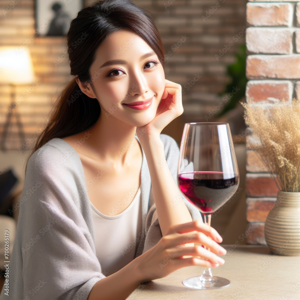 Woman holding a glass of red wine in her hand. ai generative Woman holding a glass of red wine in her hand. ai generative