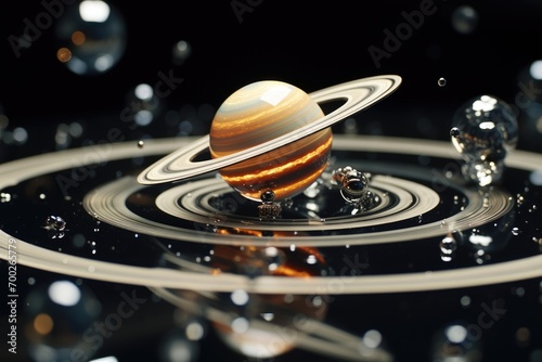 Miniature realistic toy model of the planet Saturn and its moons photo