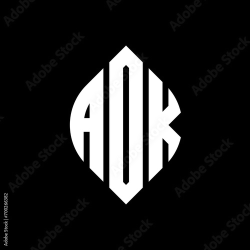 ADK circle letter logo design with circle and ellipse shape. ADK ellipse letters with typographic style. The three initials form a circle logo. ADK Circle Emblem Abstract Monogram Letter Mark Vector.
