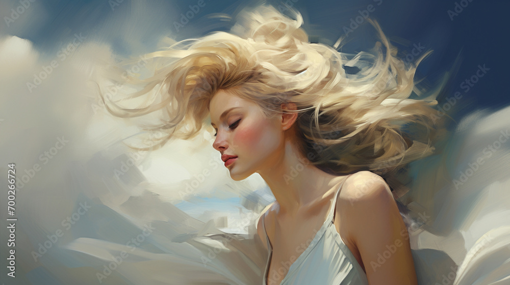 Profile Shot of an Elegant Woman with Wind-Swept Hair, Elegant, Woman Profile Shot of an Elegant Woman with Wind-Swept Hair, Elegant, Woman