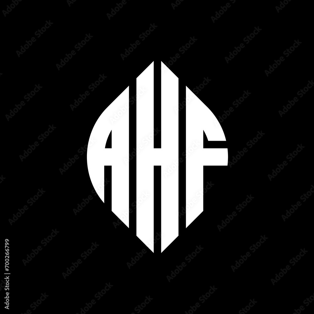 AHF circle letter logo design with circle and ellipse shape. AHF ellipse letters with typographic style. The three initials form a circle logo. AHF Circle Emblem Abstract Monogram Letter Mark Vector.