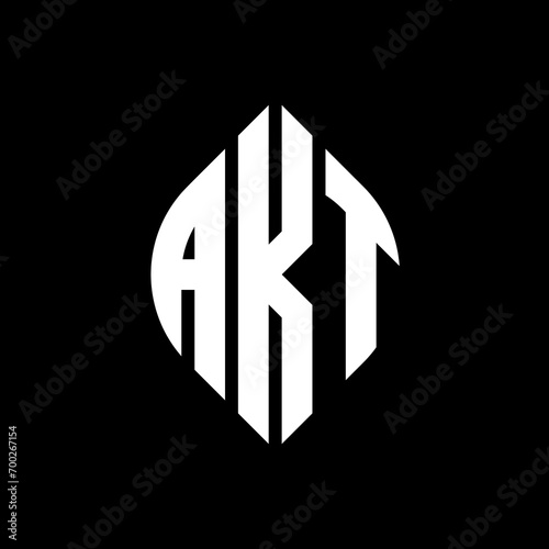 AKT circle letter logo design with circle and ellipse shape. AKT ellipse letters with typographic style. The three initials form a circle logo. AKT Circle Emblem Abstract Monogram Letter Mark Vector.