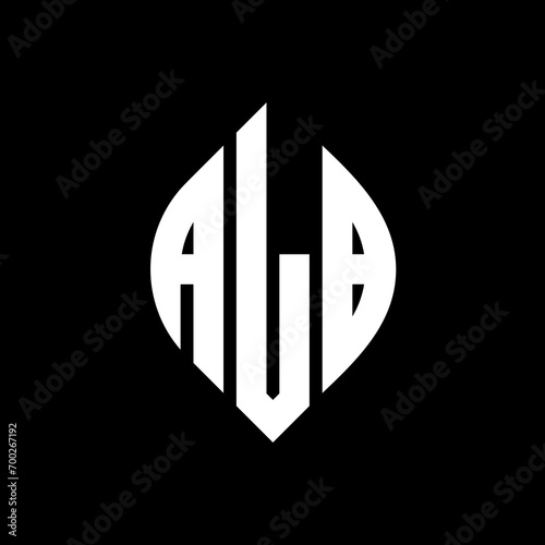 ALB circle letter logo design with circle and ellipse shape. ALB ellipse letters with typographic style. The three initials form a circle logo. ALB Circle Emblem Abstract Monogram Letter Mark Vector.